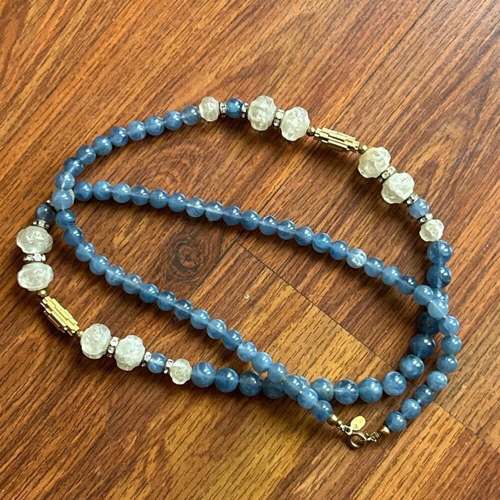 Vintage Cadoro blue gold rondelle long necklace beaded